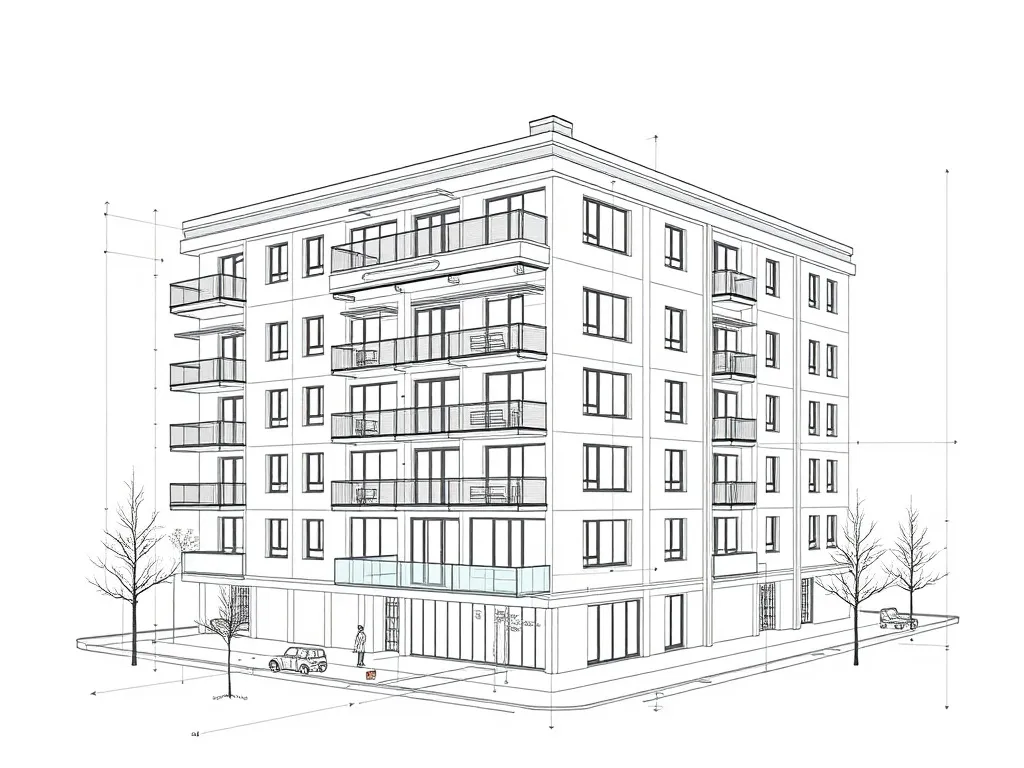 Detailed technical architectural blueprint of a modern apart