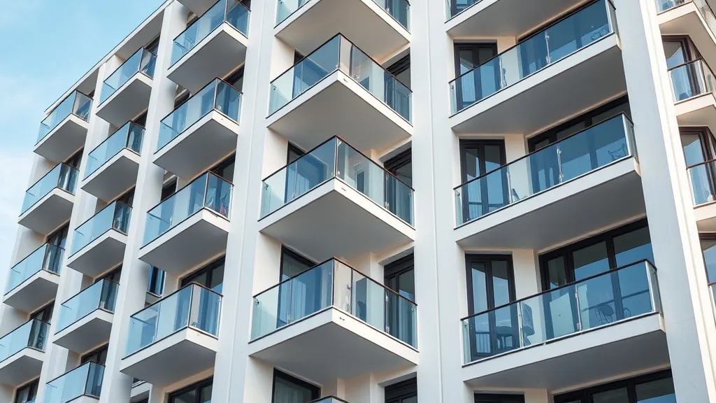 A wide high-angle shot of a clean modern residential buildin
