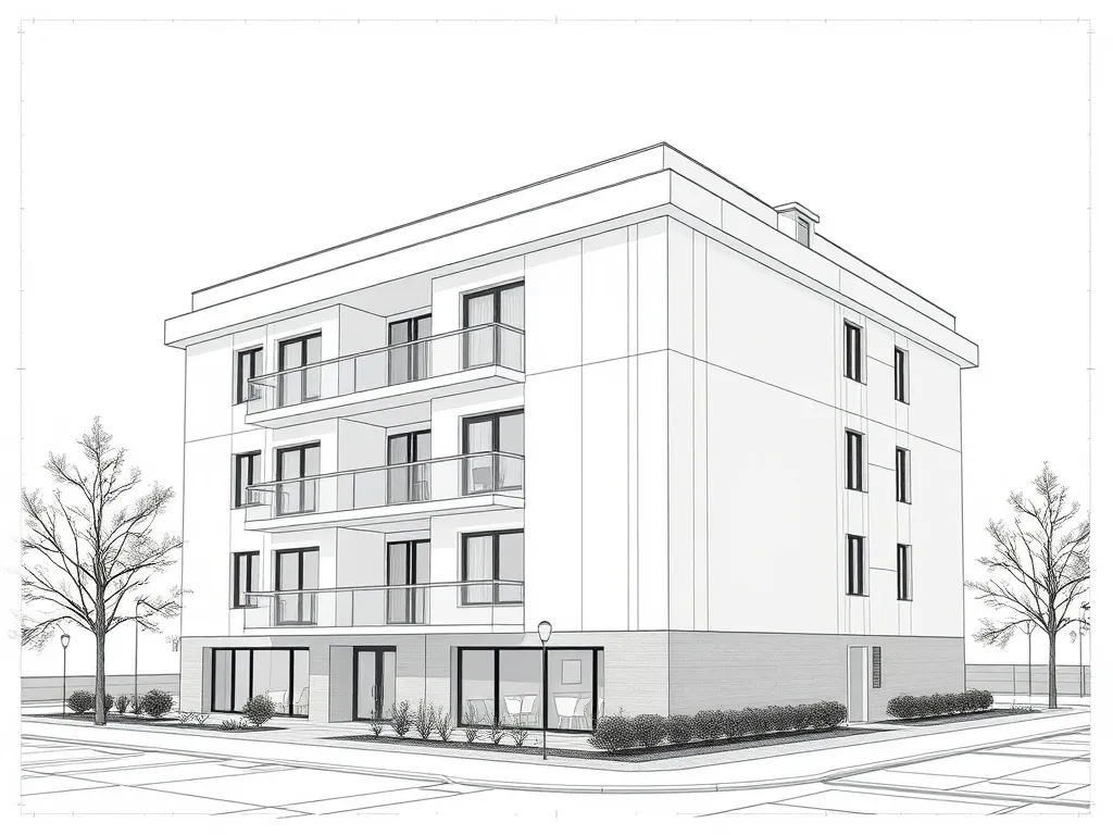 A technical architectural blueprint of a modern residential
