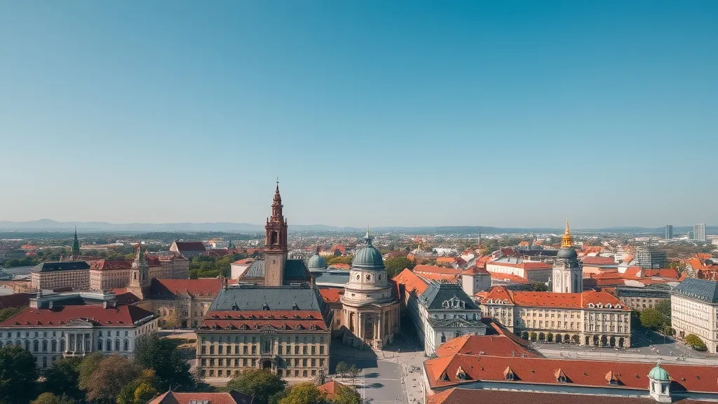 Aerial view of Szombathely city center with historic and mod