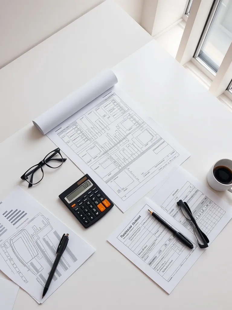 A high-angle architectural shot of a clean, minimalist desk